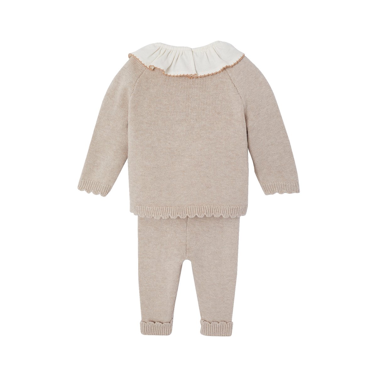 Ensemble 3 pièces naissance tricot beige chiné, VERTBAUDET