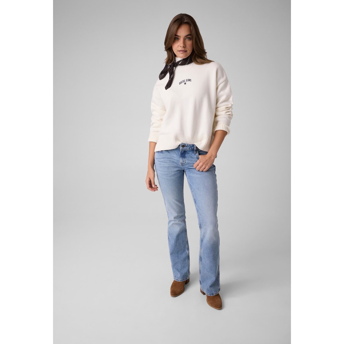 Pull En Laine Mélangée blanc, GUESS JEANS