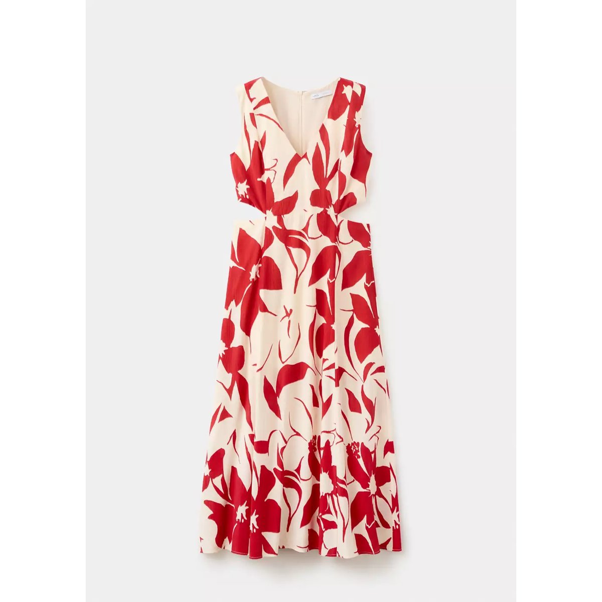 Robe à découpes et imprimé floral rouge, MANGO