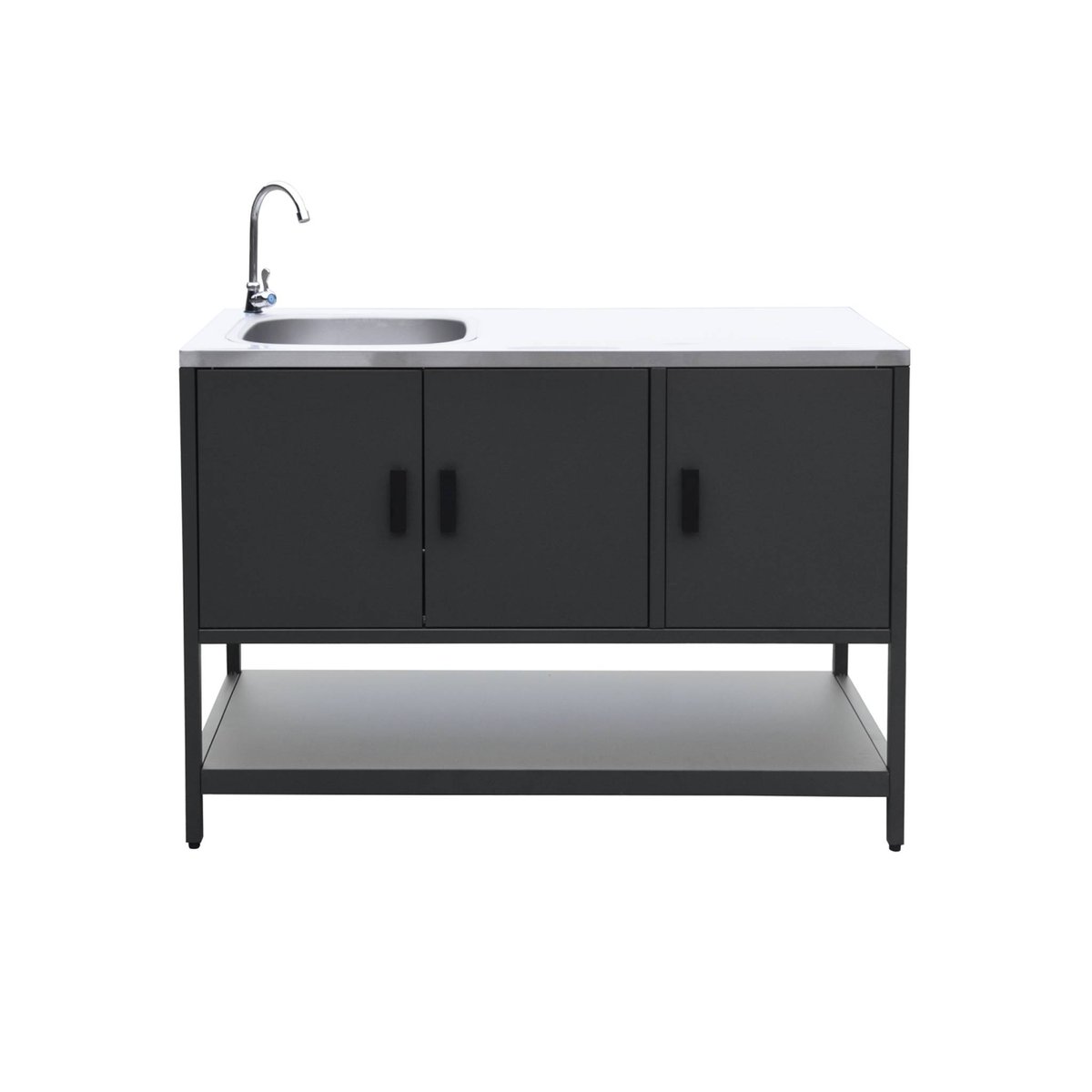Cuisine d'extérieure 5 modules avec barbecue charbon de bois sur pieds, 2 étagères et thermomètre NAXOS BARBECUE CHARBON + 5 MODULES noir, SWEEEK