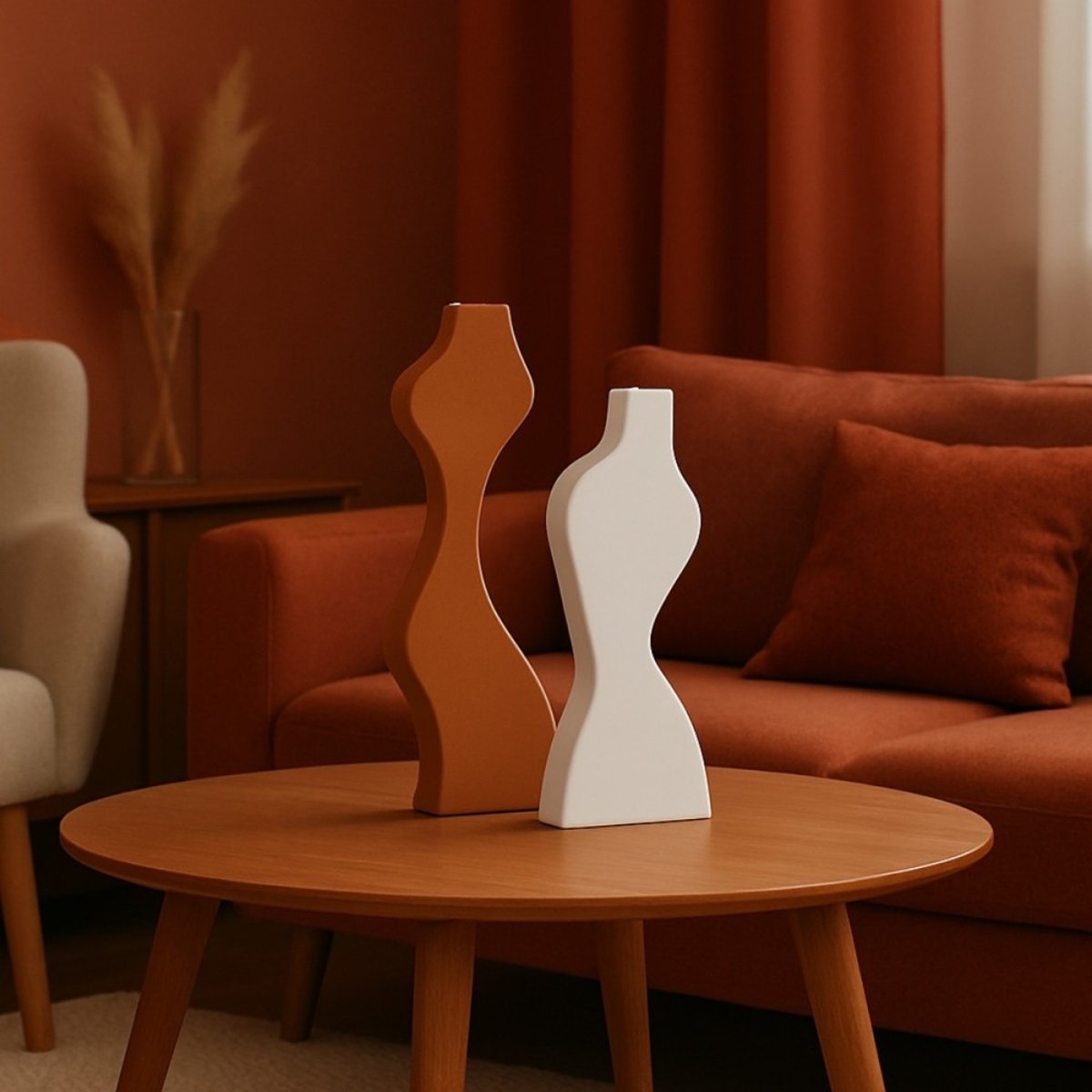 Set de 2 bougeoirs design terracotta - blanc, ORNAMI