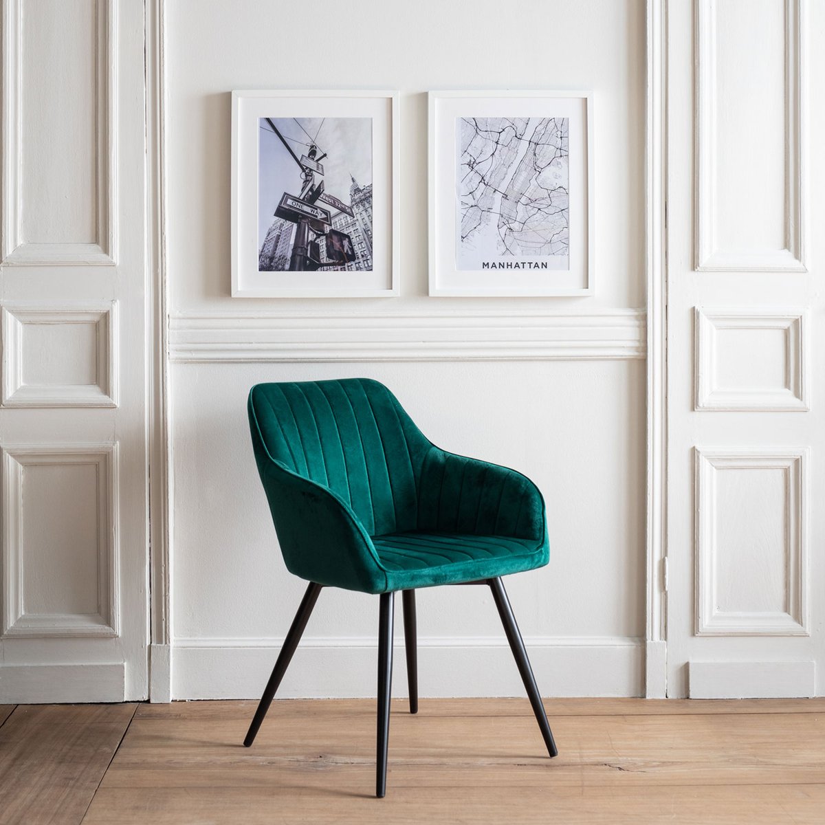 Chaise en velours, BERTILLE vert, noir, HAPPY GARDEN