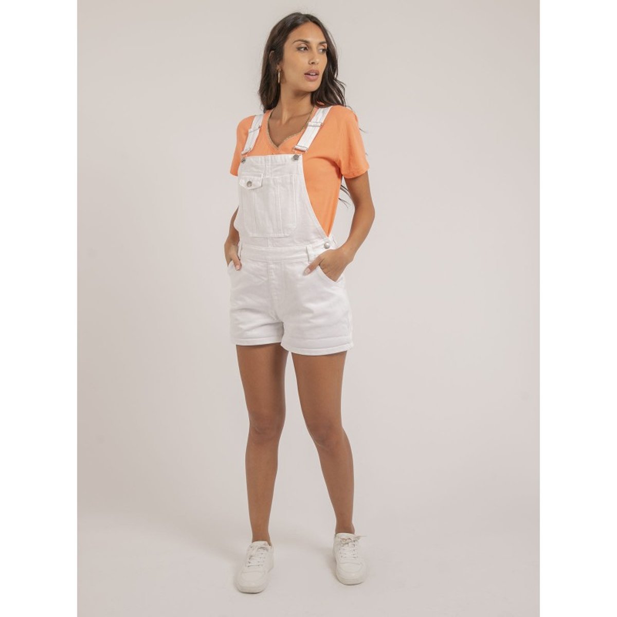 Salopette Short En Denim Xorta blanc, DONA LISA