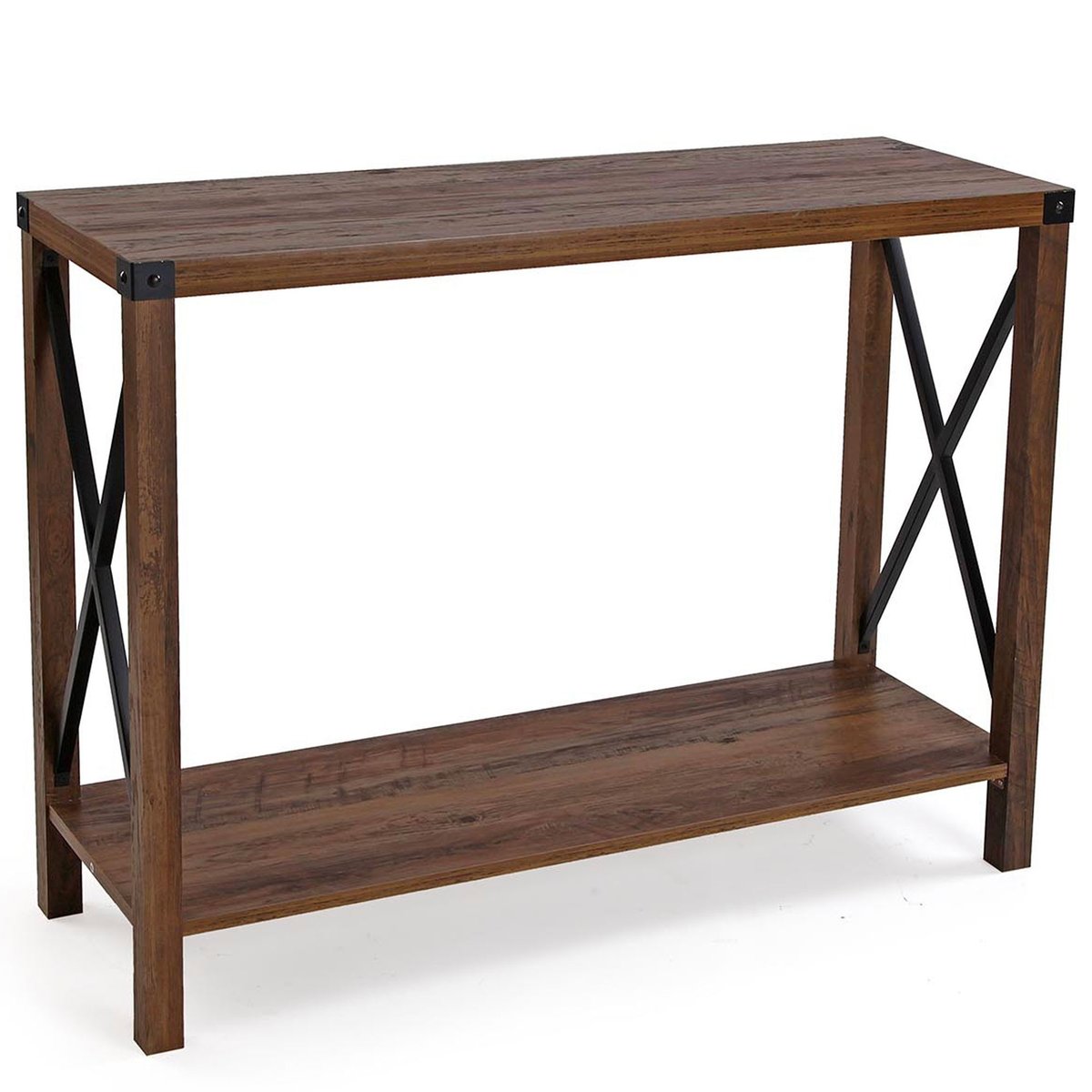 Console bois et métal noir 2 plateaux 100x35x76cm bois, WADIGA