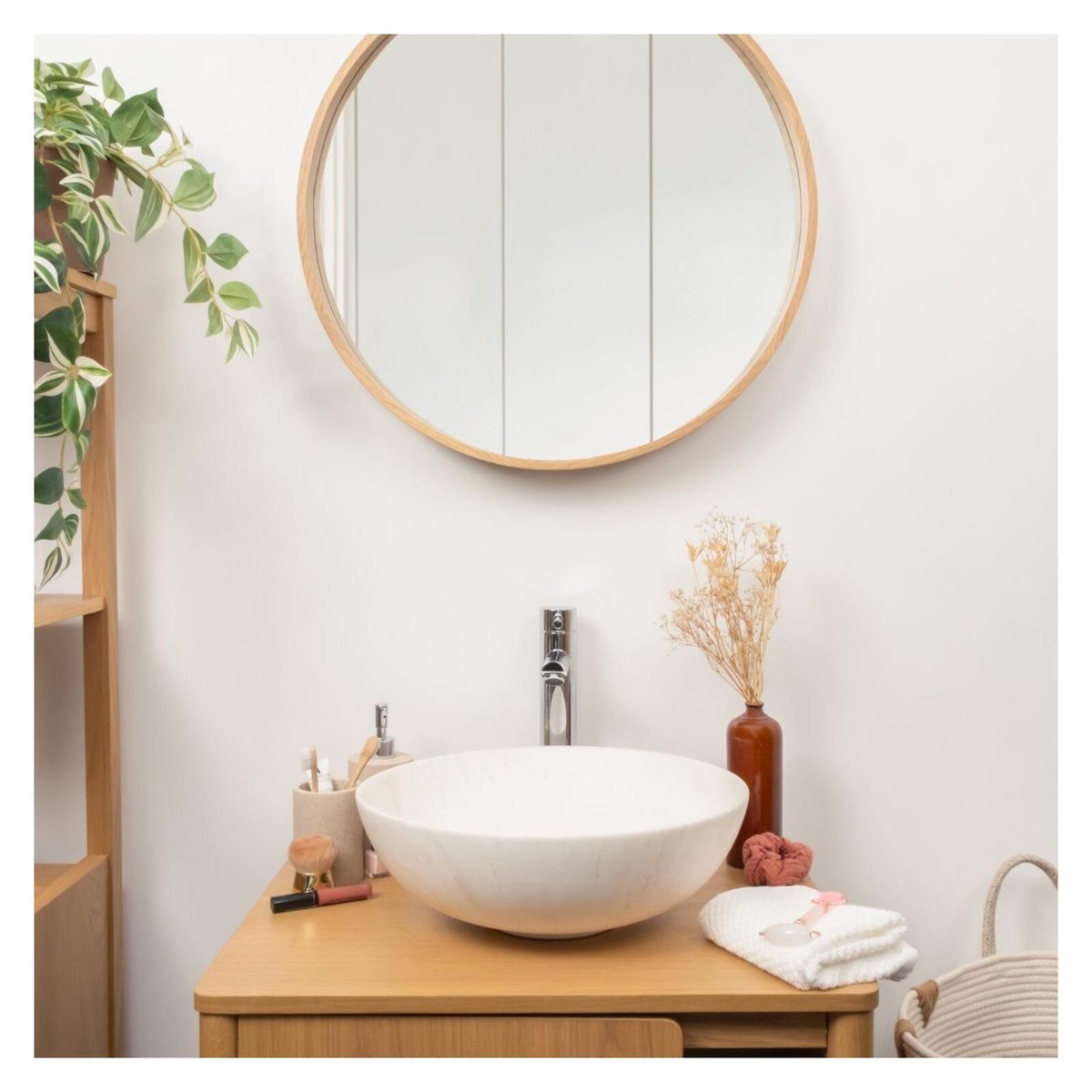 Vasque à poser ronde en céramique effet marbre beige 39,5cm ROMA beige, MOB IN