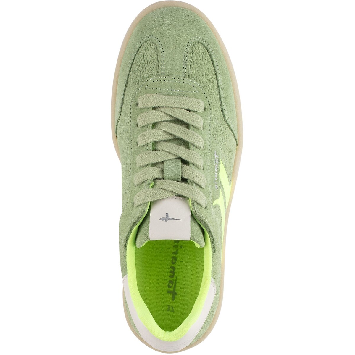 Baskets en cuir, semelle coloris miel vert sauge, TAMARIS
