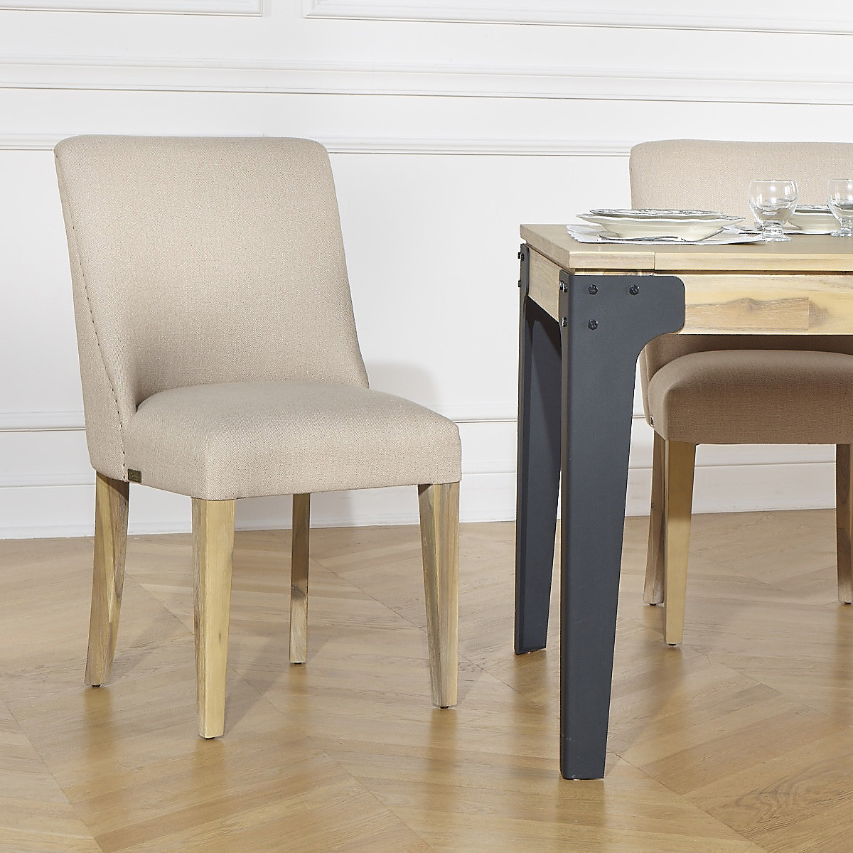 Lot de 2 chaises en acacia et tissus ENZO beige, ROBIN DES BOIS