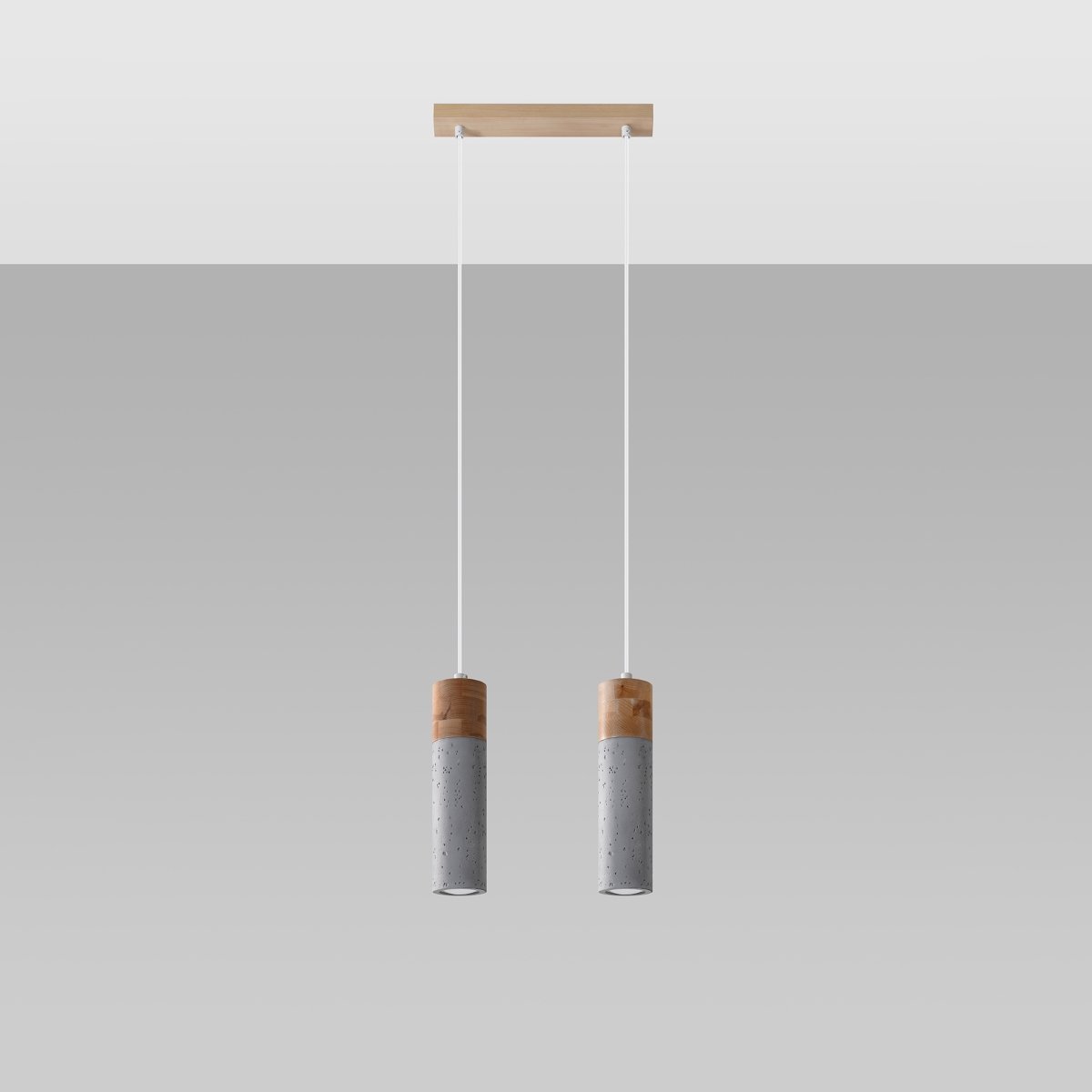 Suspension Béton Gris/Bois Naturel GU10 2 Zane gris, EDEN