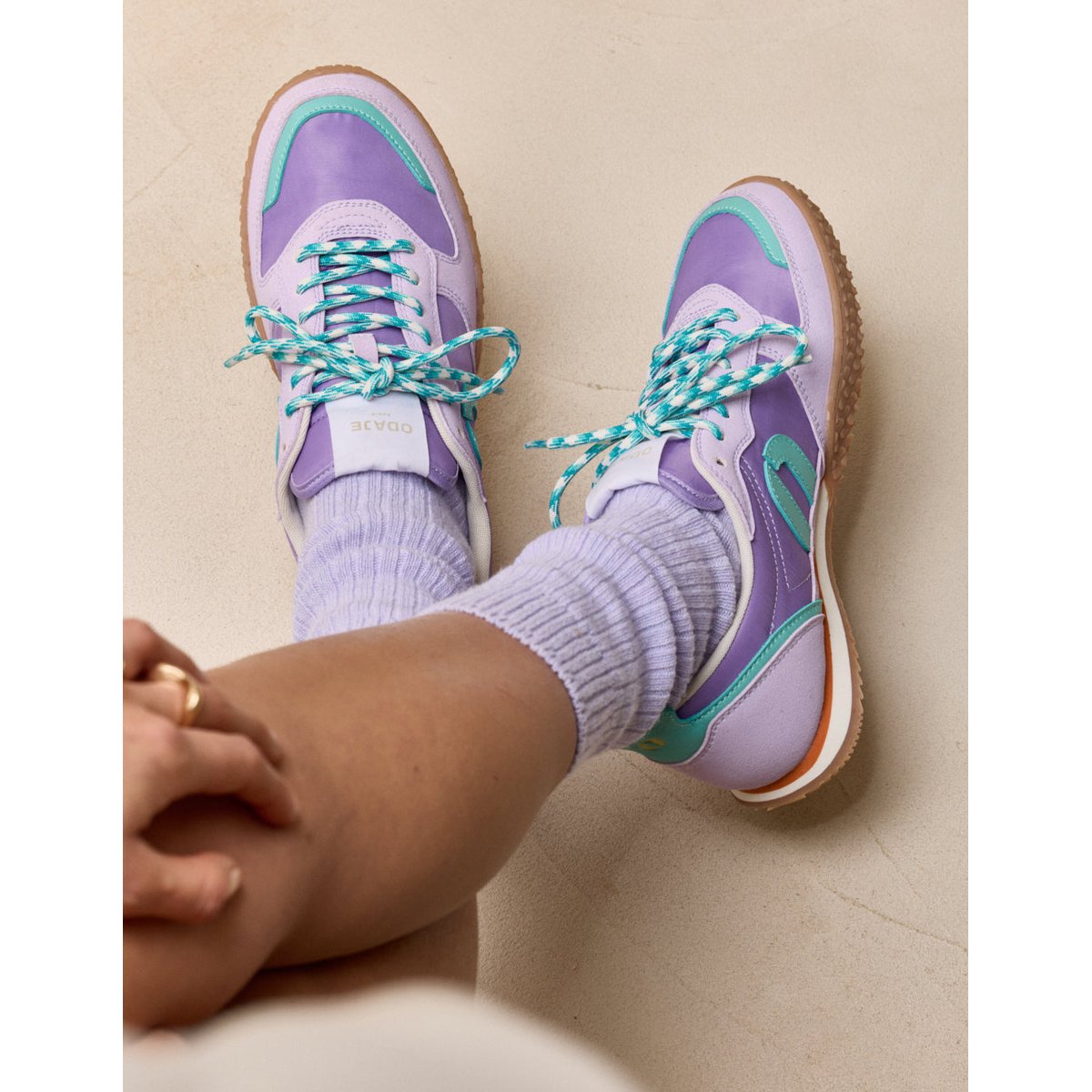 Baskets basses LAYRAS lilas turquoise orange, ODAJE