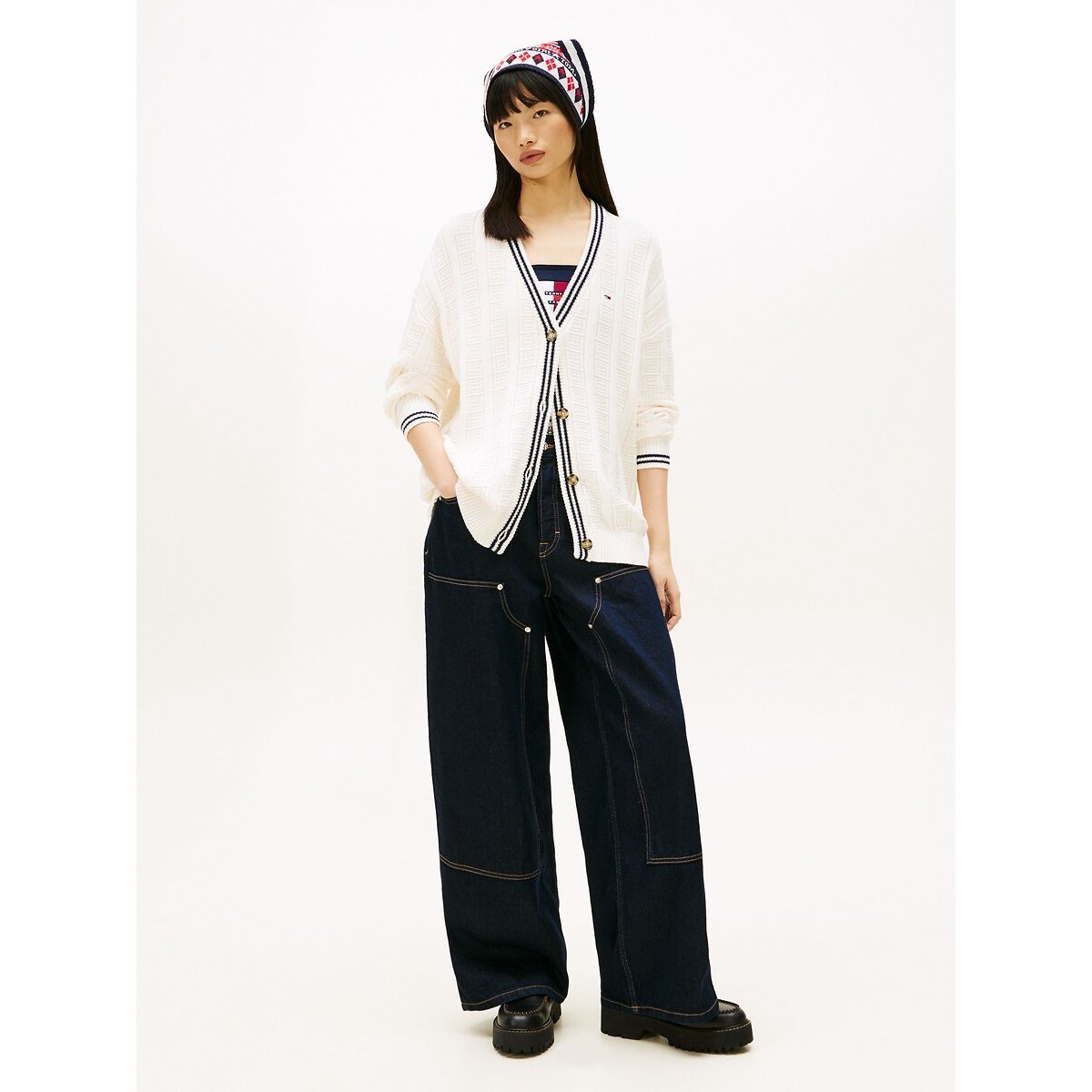 V-Neck Cardigan ecru , TOMMY JEANS