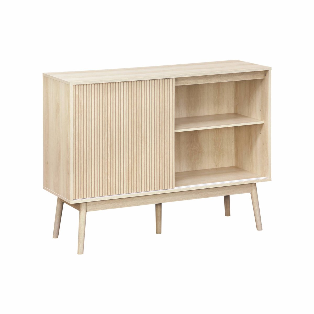 Buffet décor bois strié 1 porte coulissante 115cm LINEAR bois foncé, SWEEEK