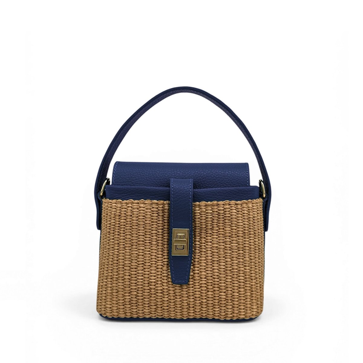 Mini-sac à main en cuir et raphia SIENNA bleu foncé, OH MY BAG