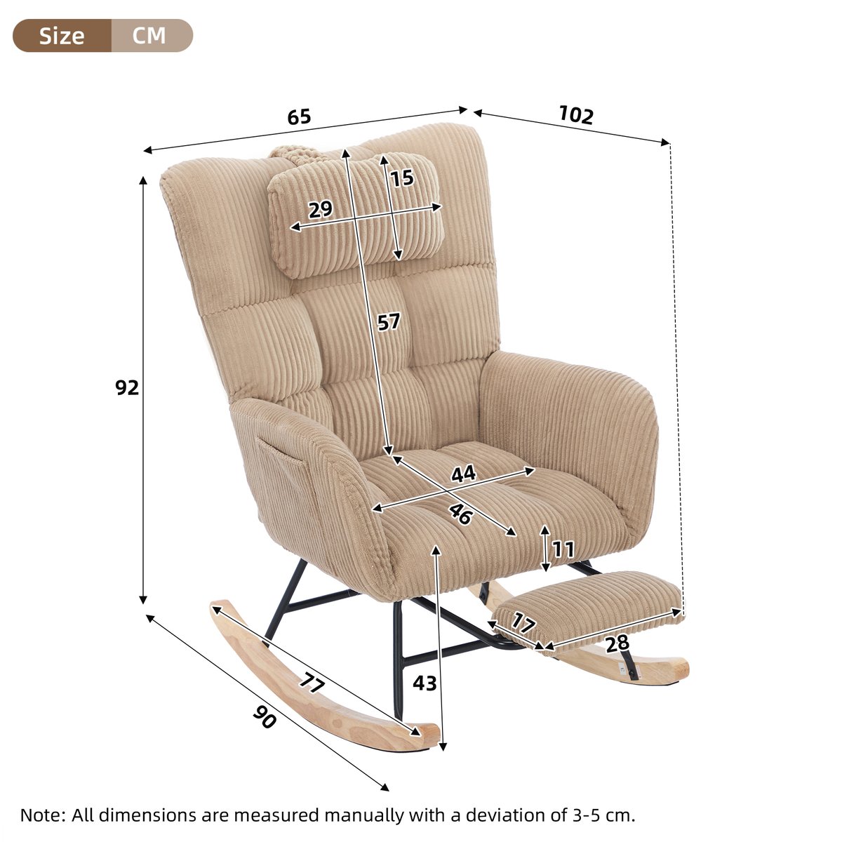 Fauteuil à bascule velours côtelé avec repose-jambes, NEWFUNKELB marron, MEUBLES COSY