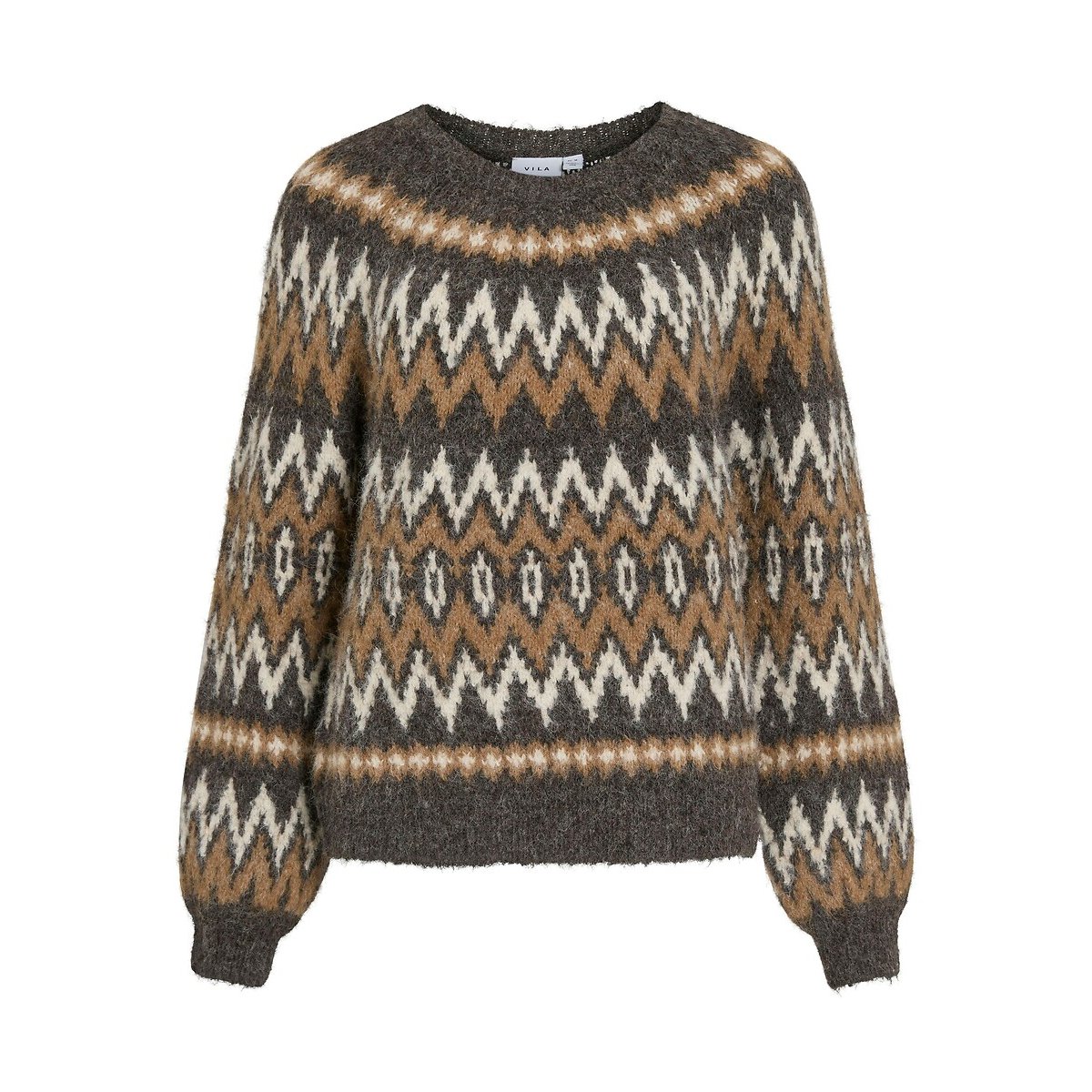 Pull manches longues imprimé jacquard imprimé gris foncé, VILA