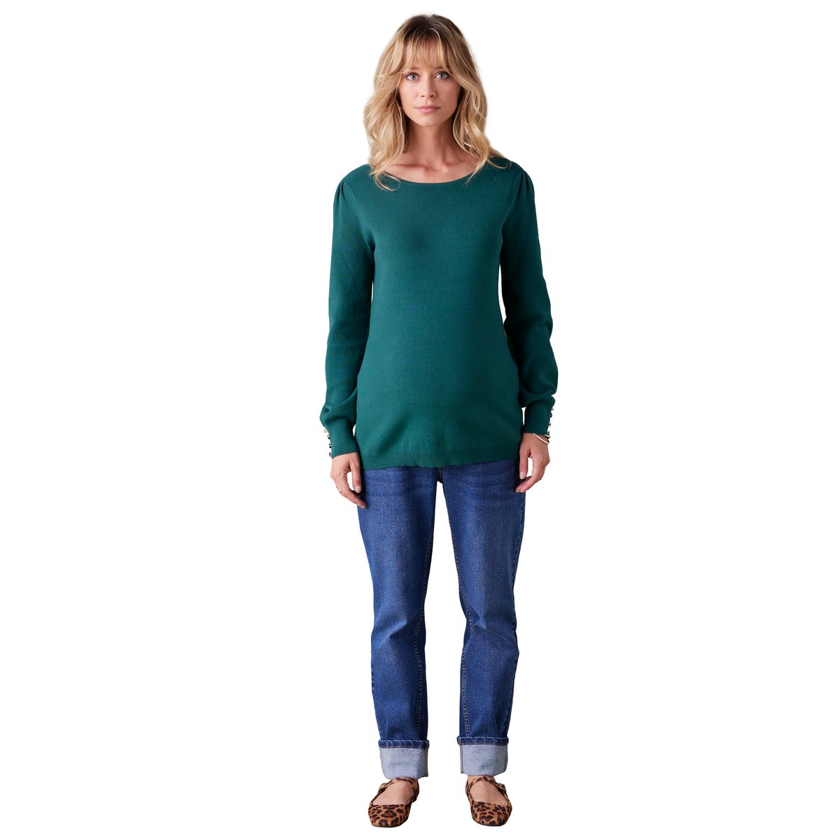 Pull maille fine détails boutons dorés vert sapin, ENVIE DE FRAISE