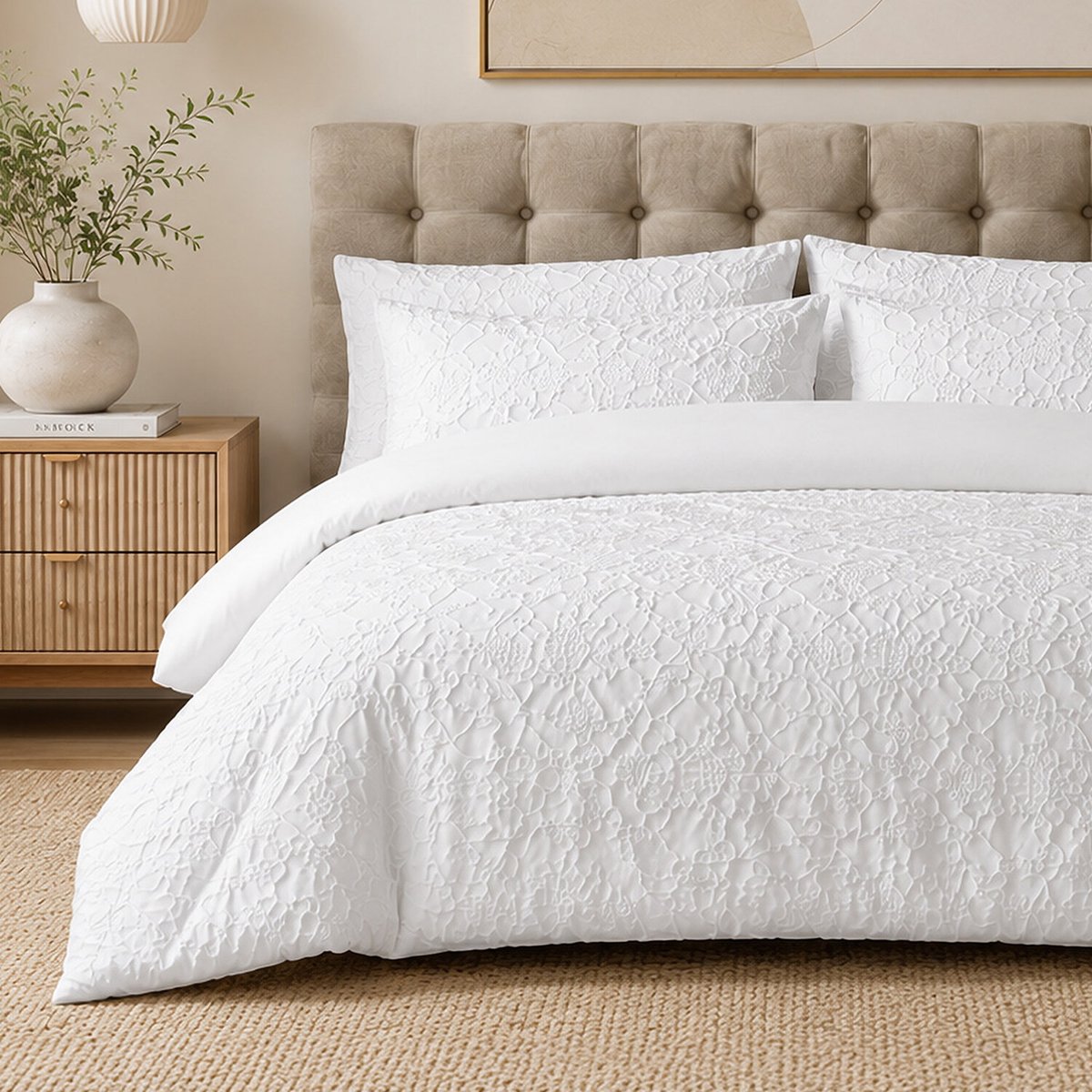 Parure de lit microfibre jacquard organique blanc, TILA blanc, C DESIGN HOME TEXTILE