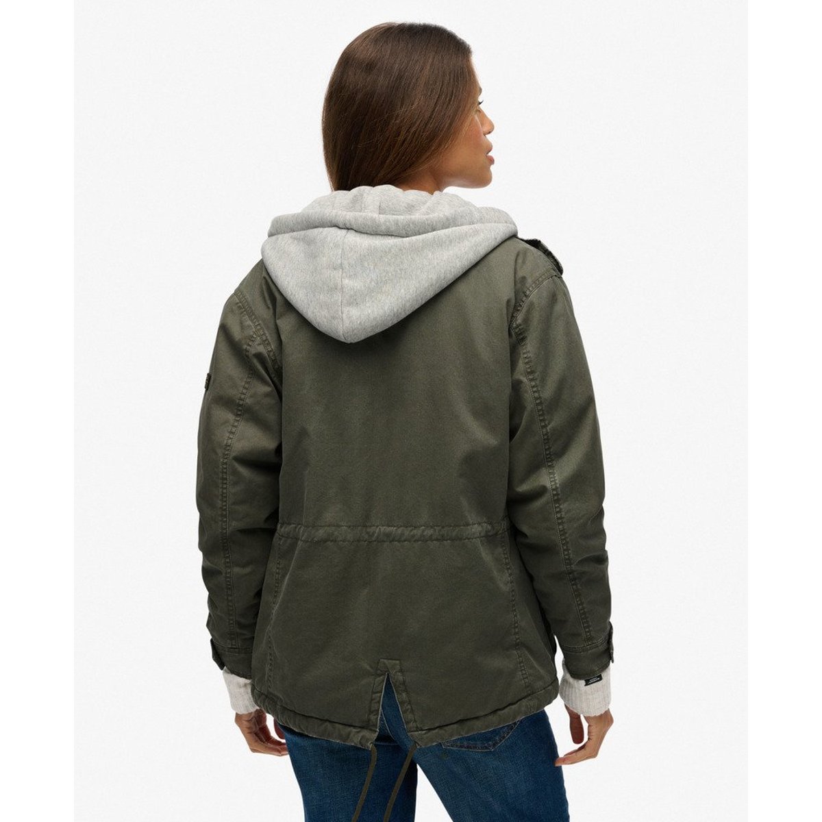 Veste Militaire à Capuche en Jersey et Borg vert ciboulette, SUPERDRY