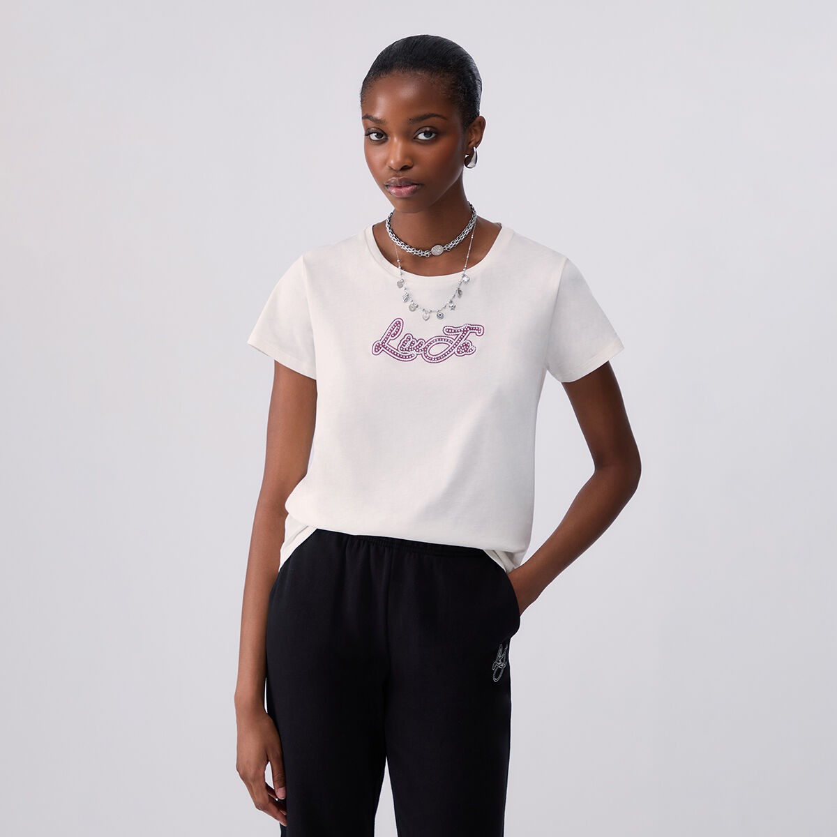 T-shirt en jersey avec logo blanc laine, LIU JO