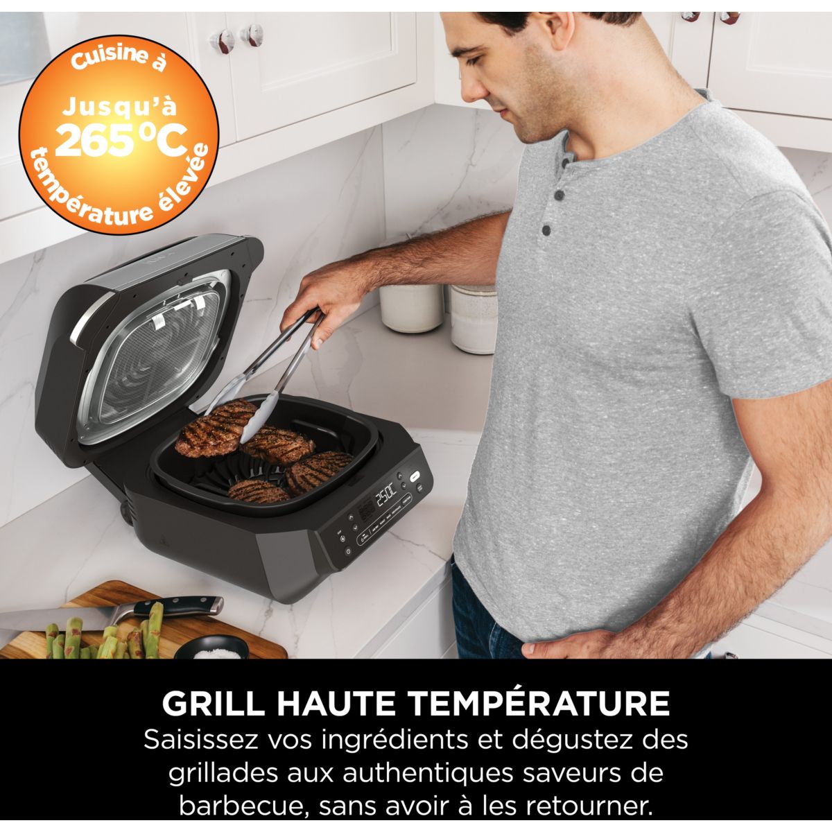Grille-viande Foodi Air Grill EG351 gris thermosonde à poser, 25.5x24.5 cm couleur unique, NINJA