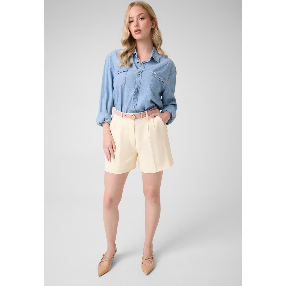 Ceinture 4G En Cuir Véritable rose poudré, GUESS