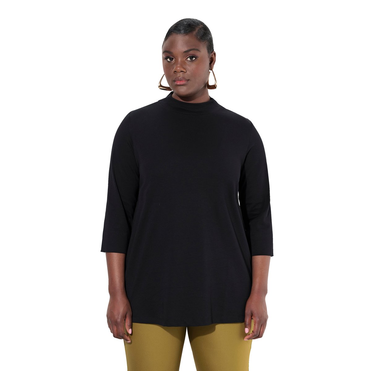 T-shirt à col montant et manches 3/4 noir, ULLA POPKEN
