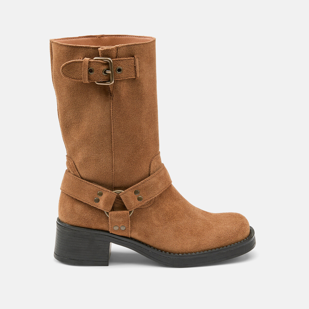 Mi-bottes motardes en cuir bronze, LA REDOUTE COLLECTIONS