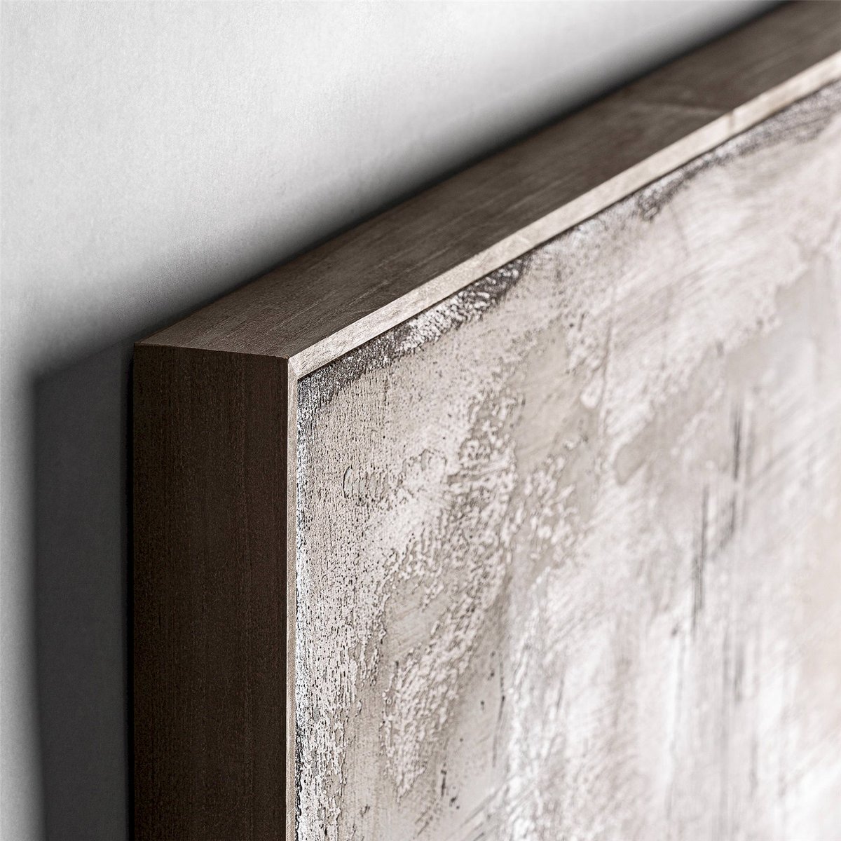 Tableau abstrait sur toile, Cadre bois de pin marron nuances beige clair, RECOLLECTION