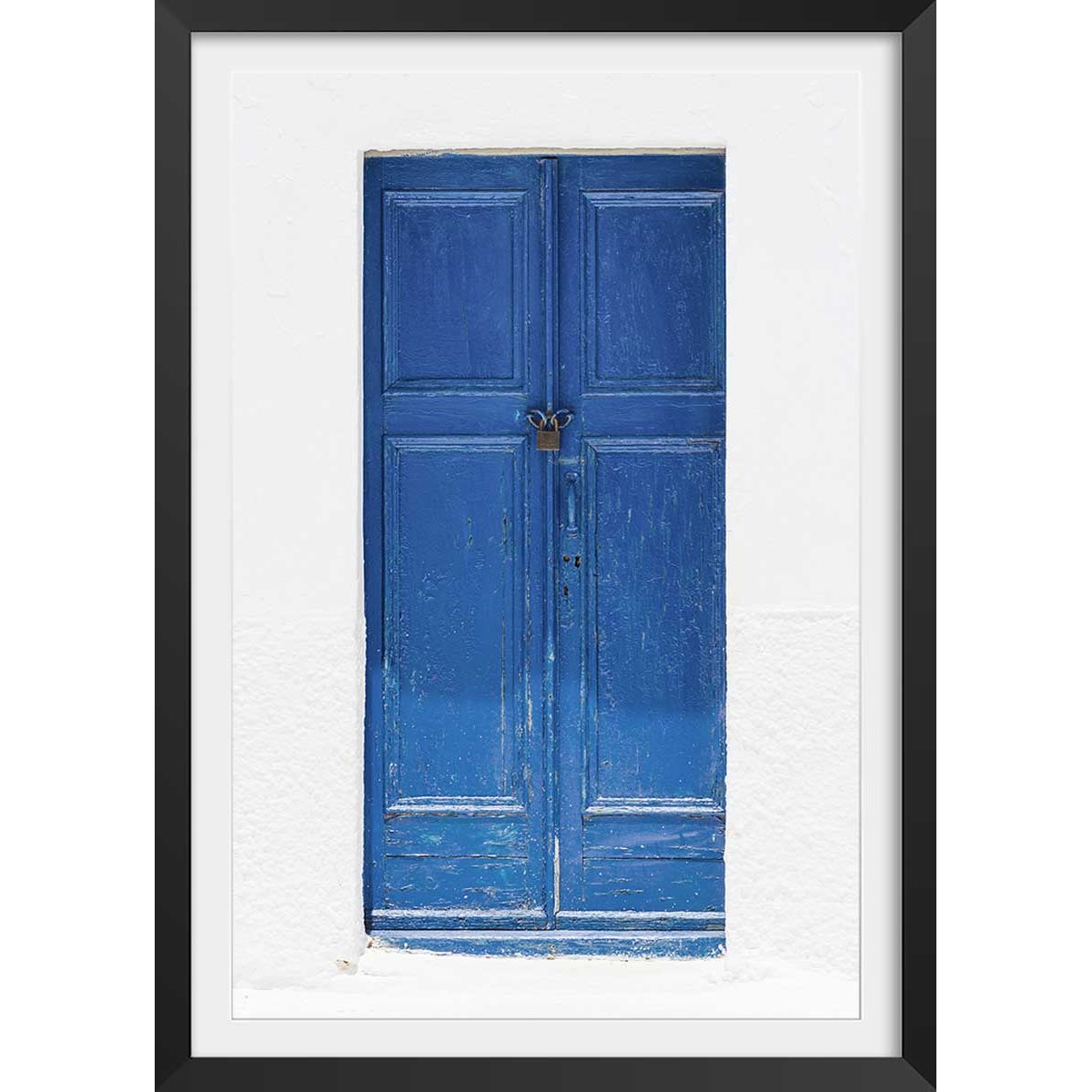 Poster porte bleue ios affiche + cadre en bois - noir, HEXOA