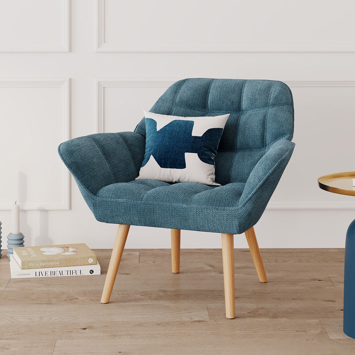 Fauteuil en tissu - SIMBA bleu, MAISON PAVANE