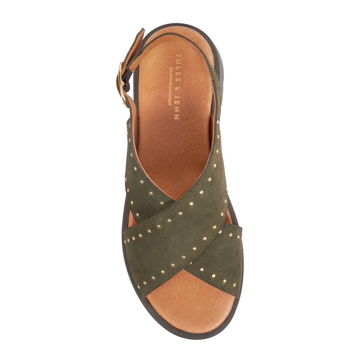 Sandales gomme Lou cuir daim kaki, JULES & JENN