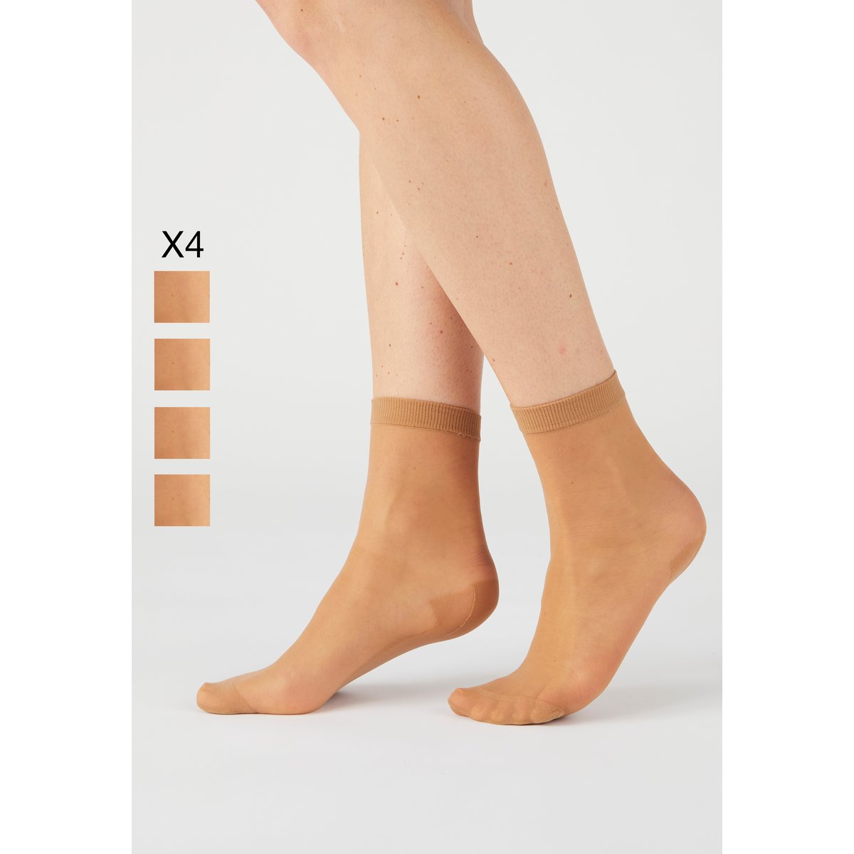 Paires de socquettes voile 15d - Lot de 4 marron lot biche, DAMART