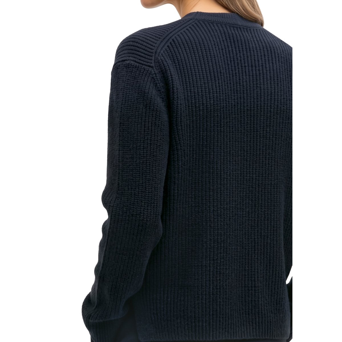 Cardigan col V relaxed en coton biologique lourd bleu, MARC O'POLO