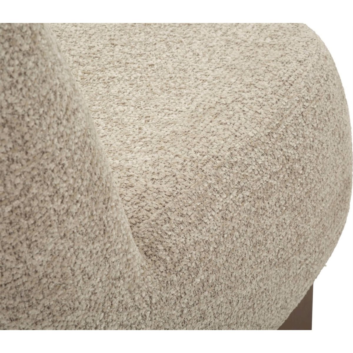 Fauteuil japandi tissu bouclé assise enveloppante beige grisé et marron bois, RECOLLECTION