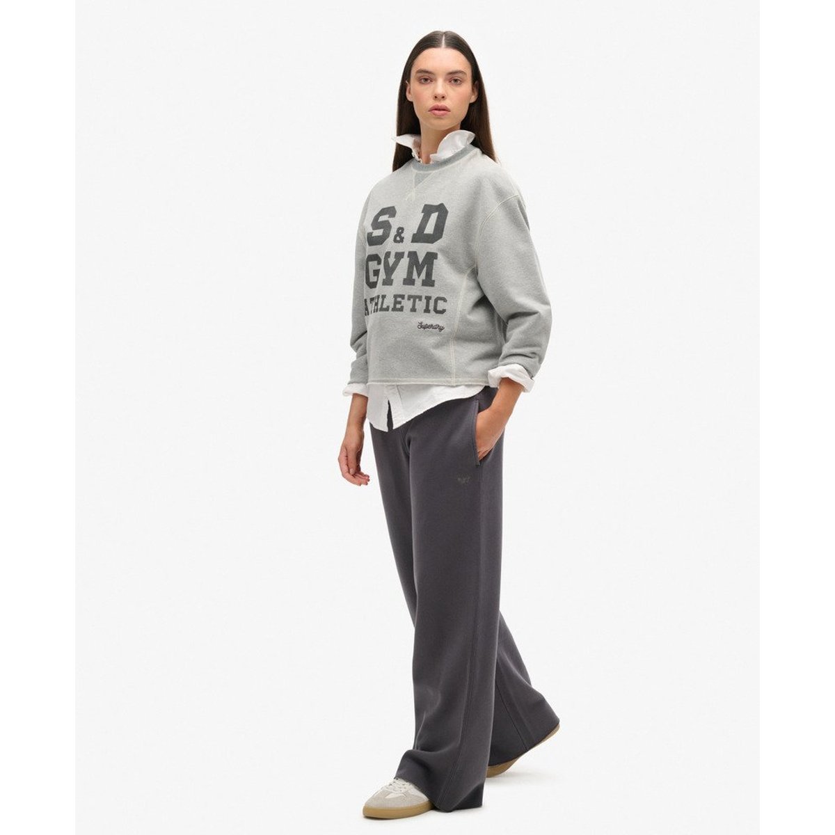 Pantalon de jogging droit délavé Vintage gris anthracite, SUPERDRY