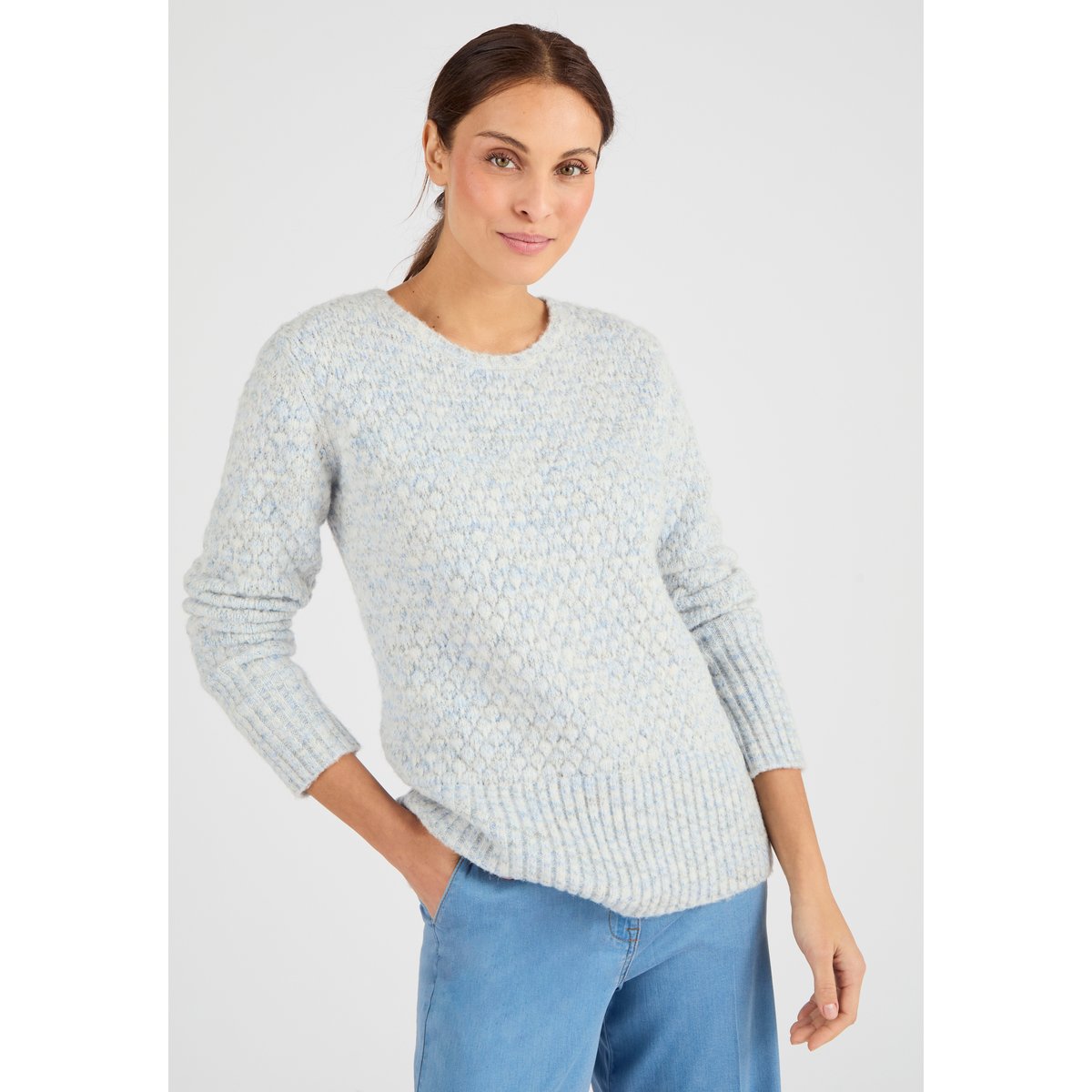 Pull maille multicolore bleu clair chiné, DAMART