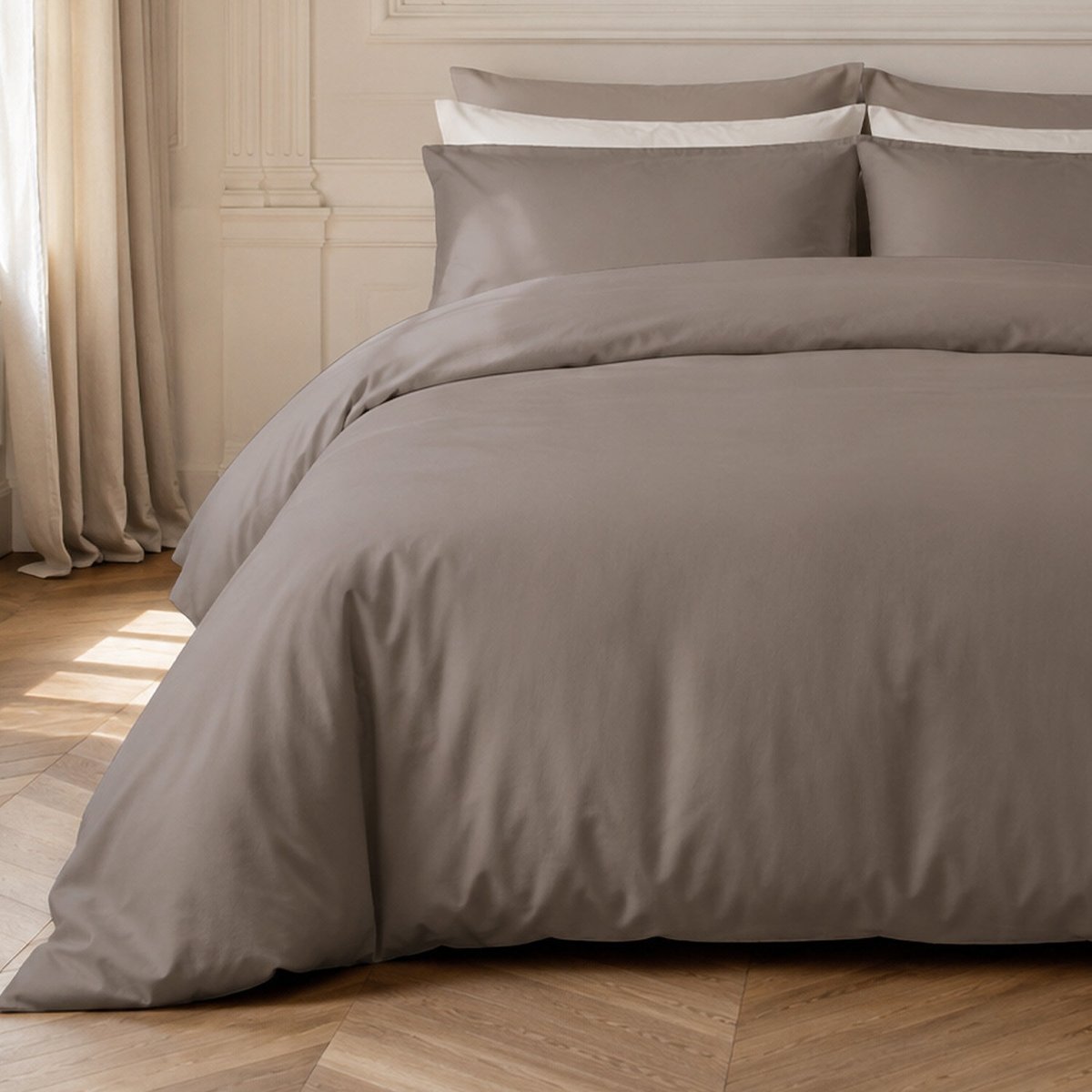 Drap housse en percale de coton uni, FINESSE gris, C DESIGN HOME TEXTILE