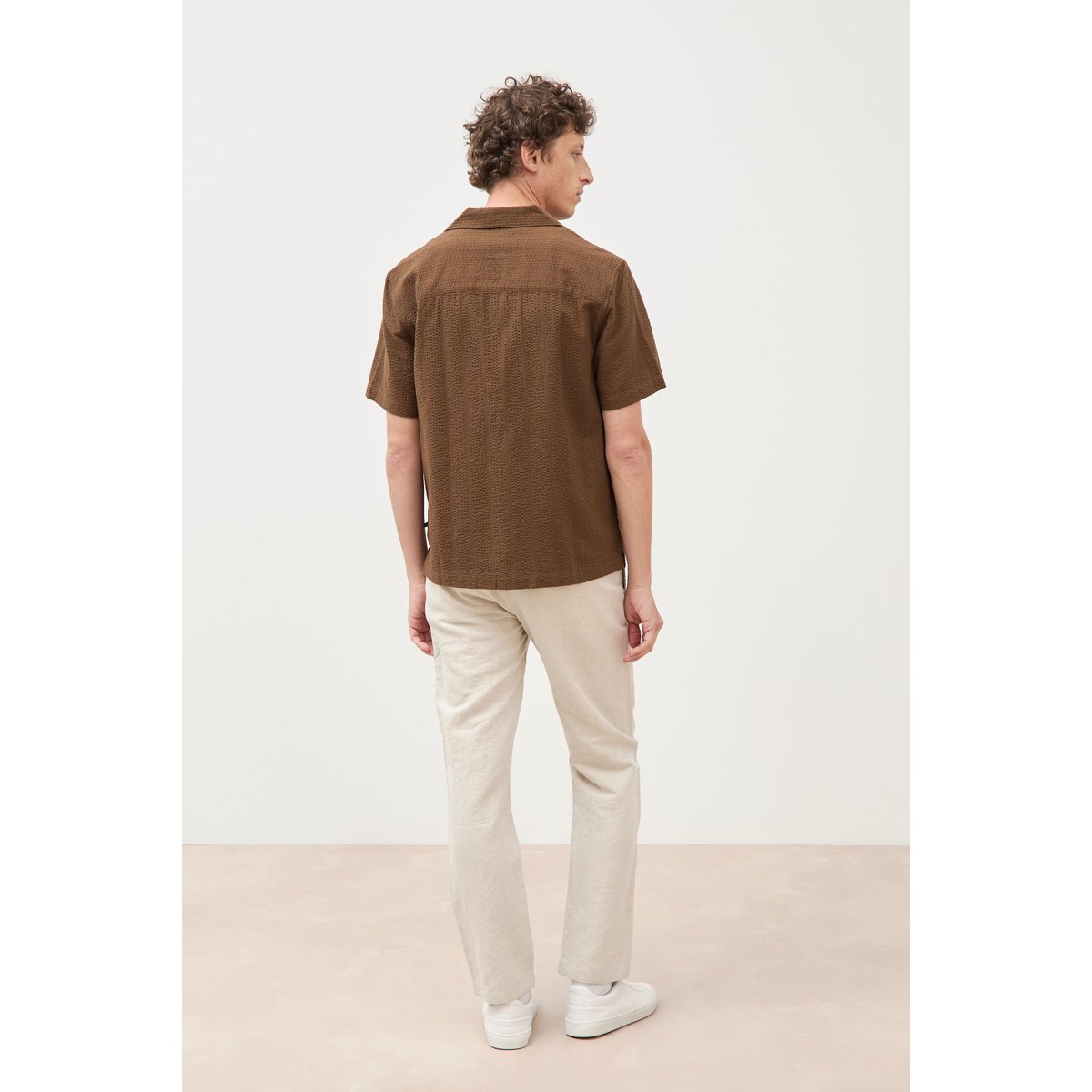 Chemise manches courtes col tailleur taupe, BONOBO