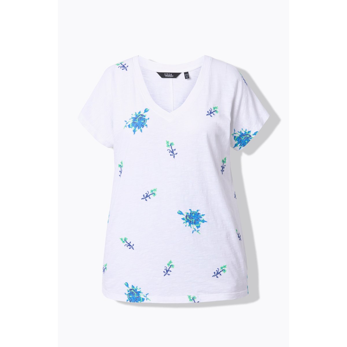 T-shirt oversize à broderies. Décolleté V blanc neige, ULLA POPKEN