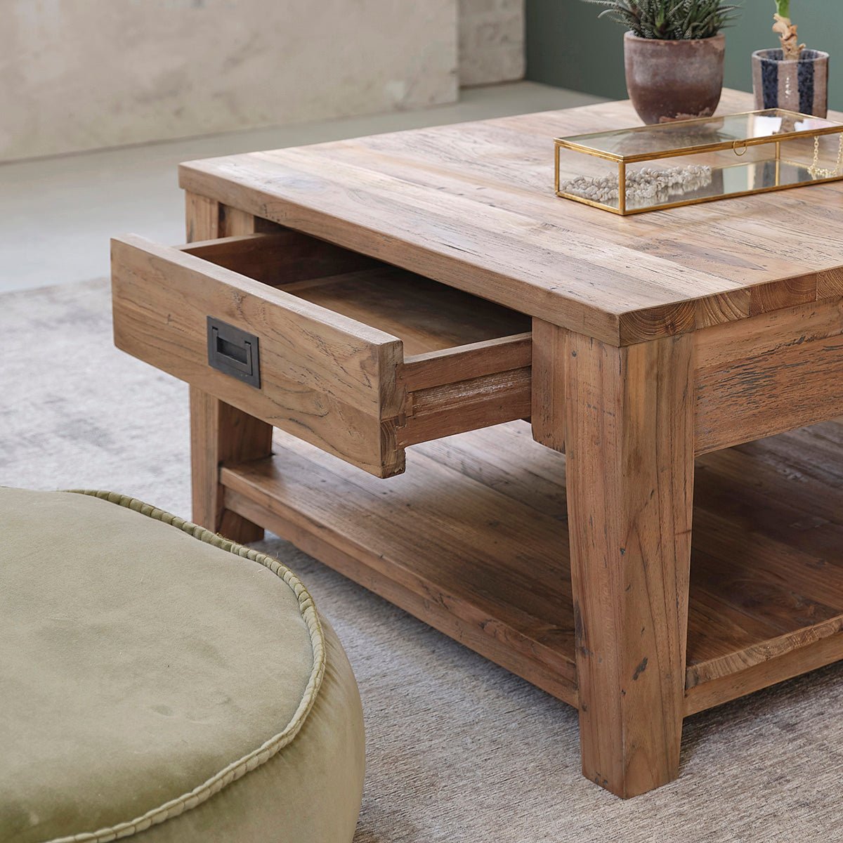 Table basse en bois de teck recyclé 80 cm  CARGO naturel, BERAH GETAH