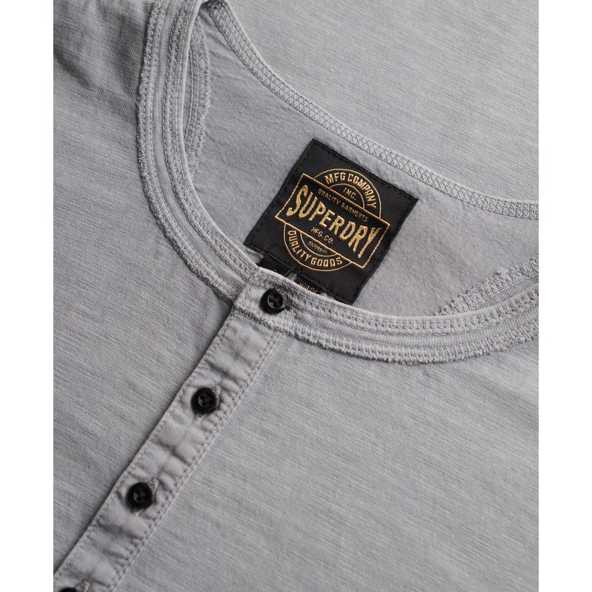 T-shirt Henley Jersey à Manches Courtes gris acier, SUPERDRY