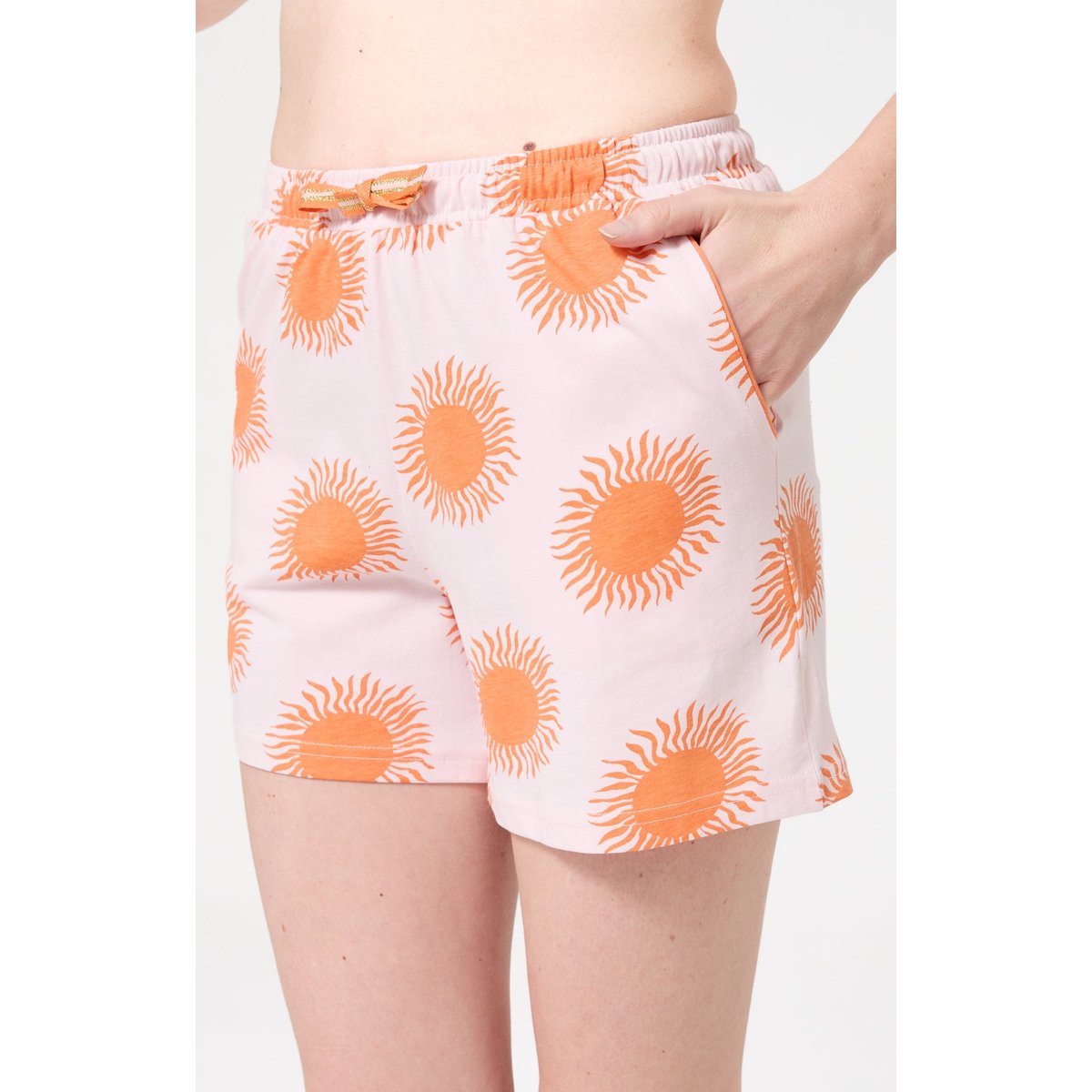 Pyjashort en coton imprimé Coucher de sommeil abricot, ARTHUR