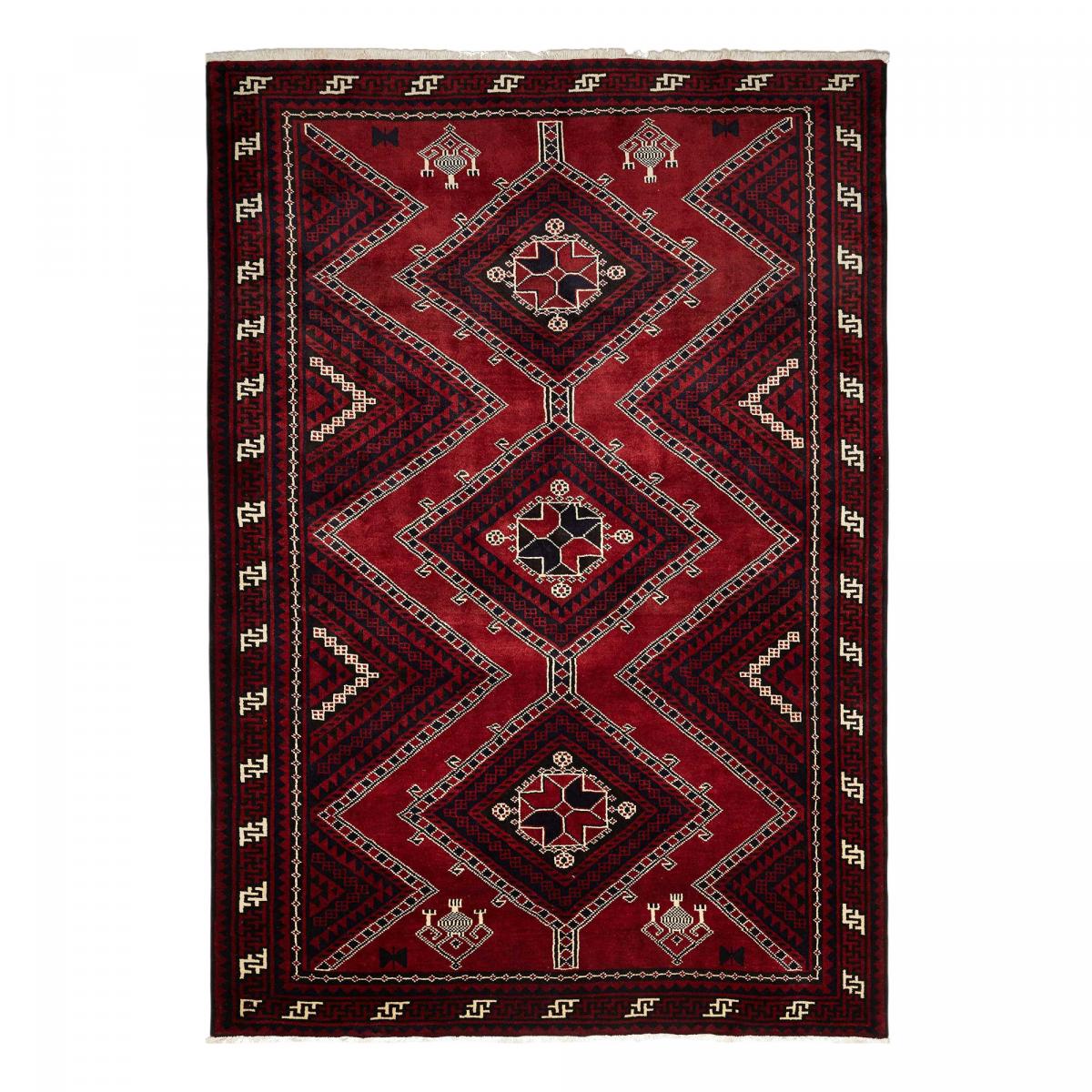 Tapis d'orient, motif oriental, noué à la main en laine, LORI 1 rouge, crème, noir, UN AMOUR DE TAPIS