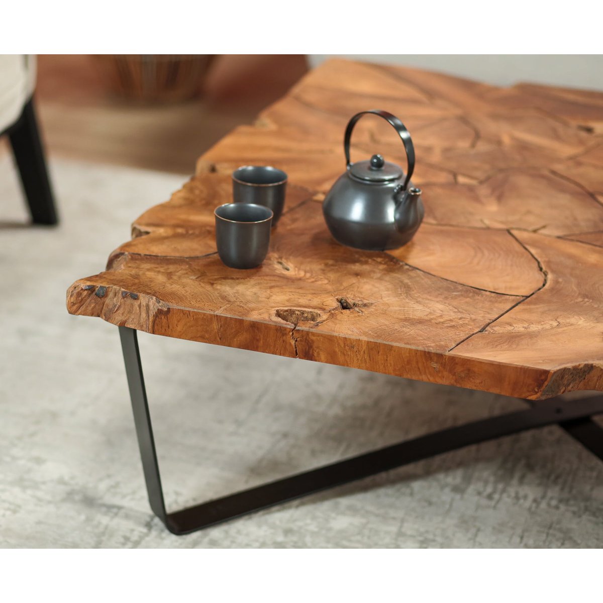Table basse carrée teck massif recyclé D100 cm BALTIMORE bois naturel, PIER IMPORT