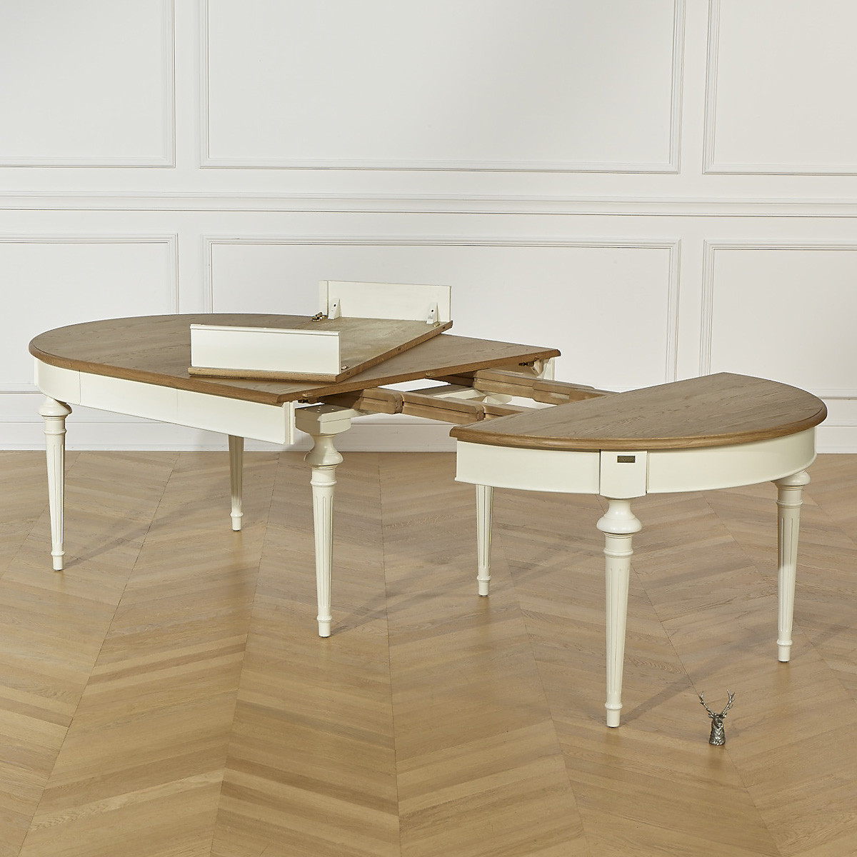 Table ovale en chêne 3 rallonges 4/10 couverts AMBRE blanc, ROBIN DES BOIS