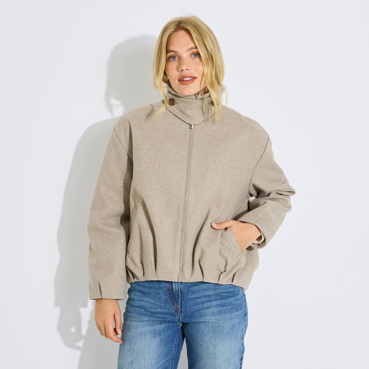 Veste bomber courte beige greige, GRAIN DE MALICE