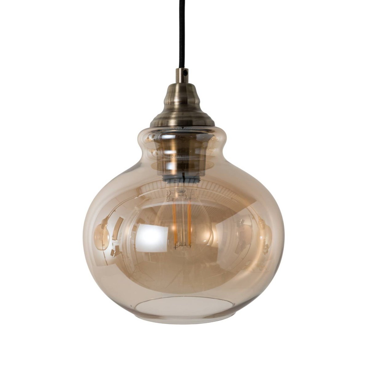 Suspension en verre vintage, Tymoni ambre, laiton ancien, LINDBY