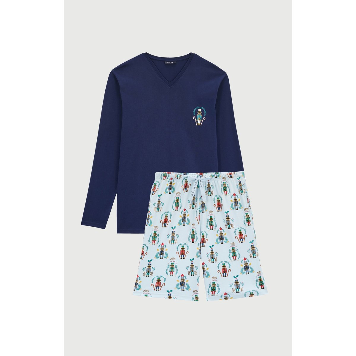 Pyjashort manches longues en jersey de coton imprimé Casse-noisette glace, ARTHUR