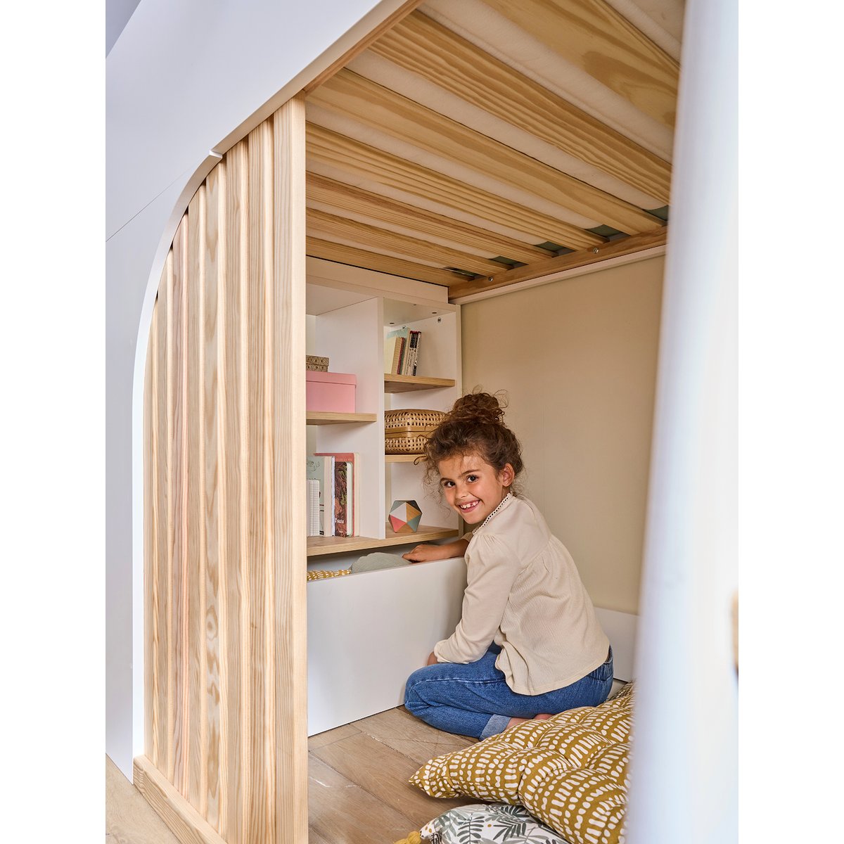 Lit mezzanine enfant avec rangement Playful blanc, VERTBAUDET