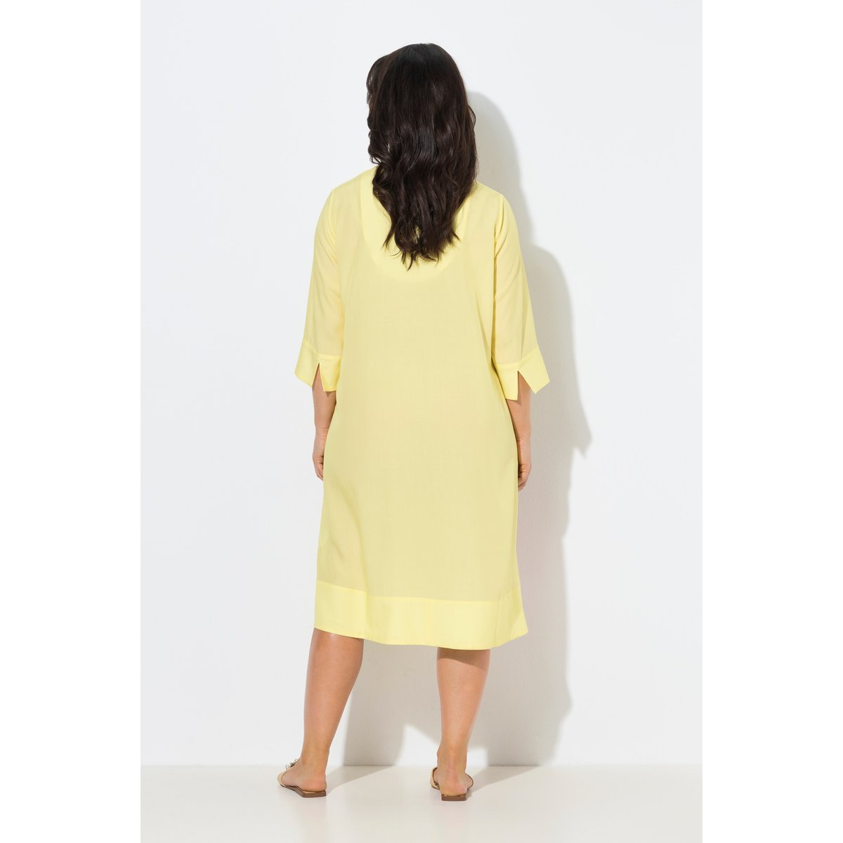 Robe midi en Lyocell, motif floral jaune citron, ULLA POPKEN