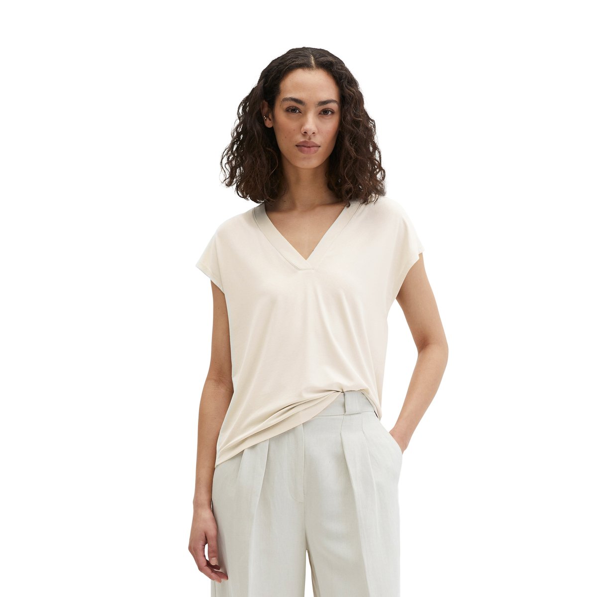 Blouse en jersey sans manches relaxed en LENZING™ ECOVERO™ marron gris, MARC O'POLO